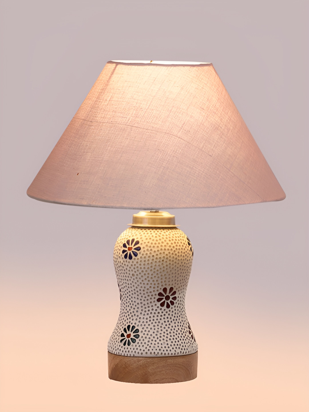 Aura Conical Grey & White Printed Glass Frustum Shaped Table Lamp