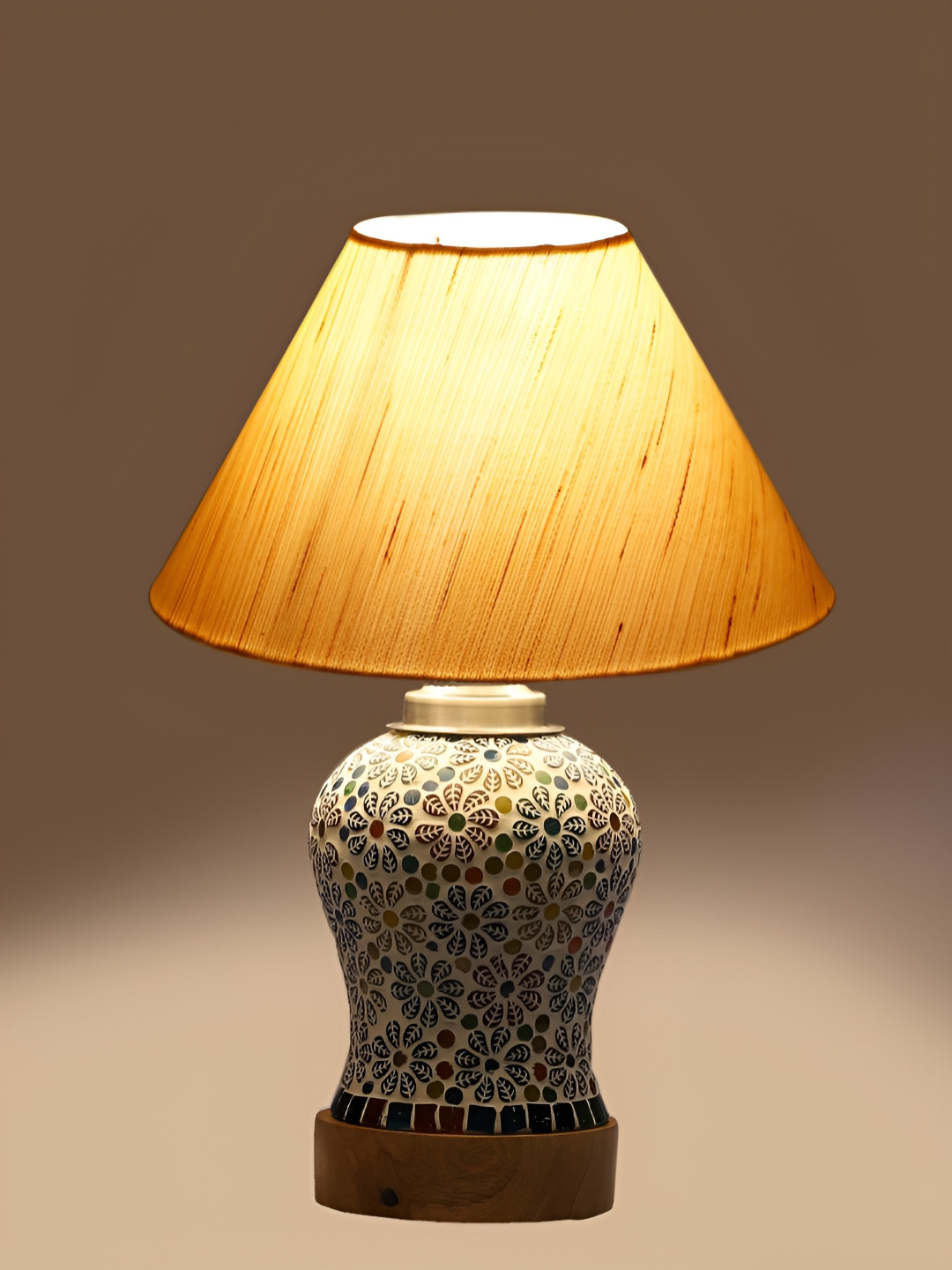 Aura Conical Off White & Blue Printed Glass Frustum Shaped Table Lamp