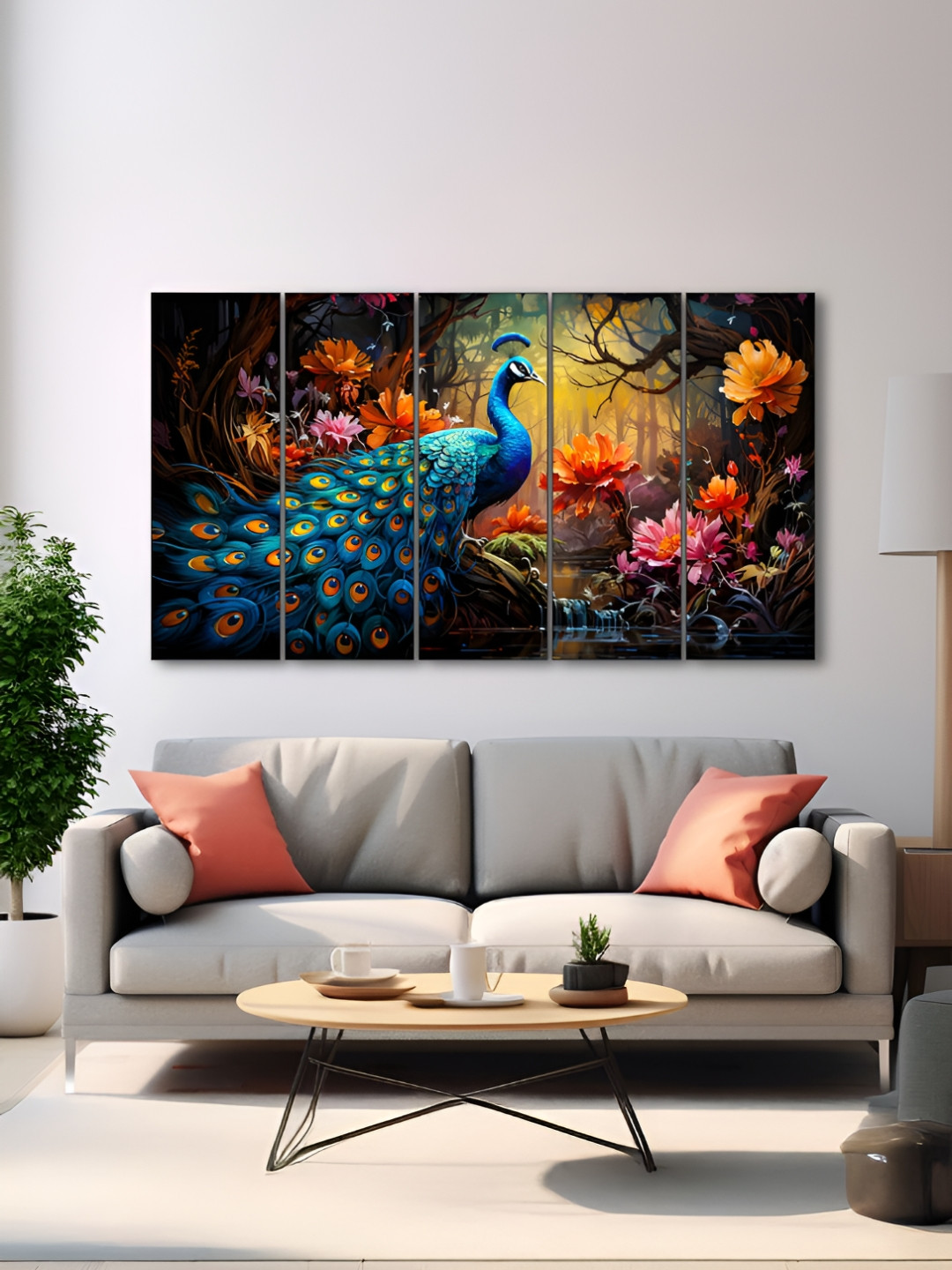 The Castle Decor Blue & Green 5 Piece Wood Birds and Animals Wall Paintings