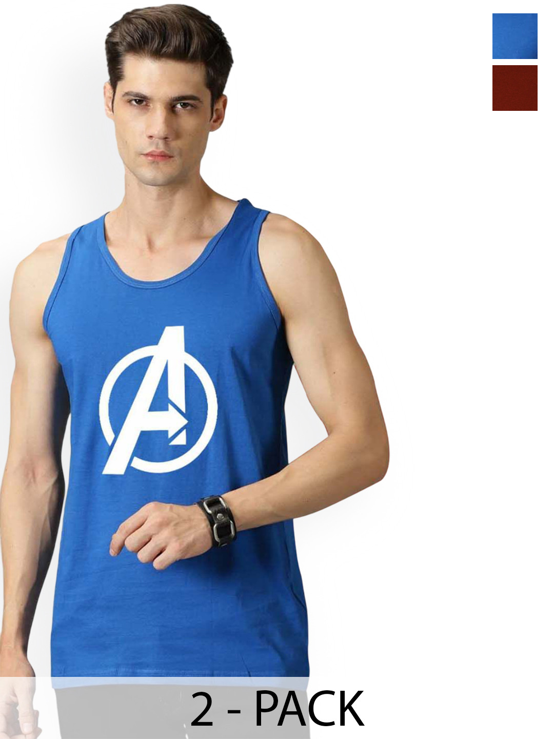 Organic Chics Pack Of 2 Printed Cotton Tank Vests Royal Avenger - Maroon Spider_S