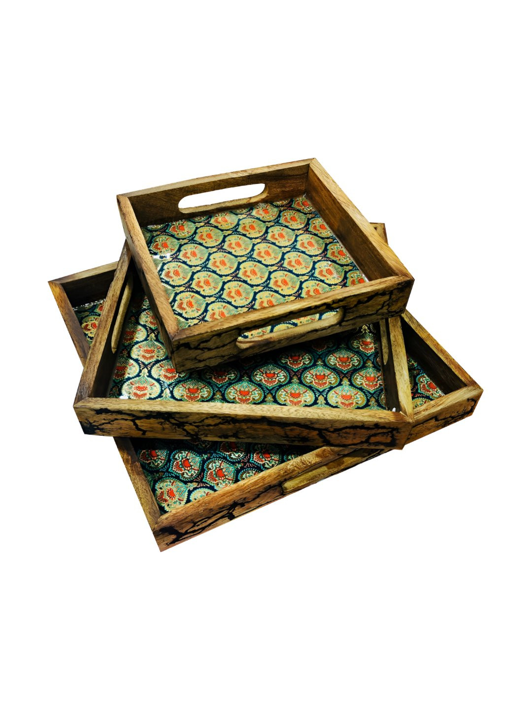 ShopMeFast Green 2025 Wood 3 Pieces Easy to Clean Serving Tray