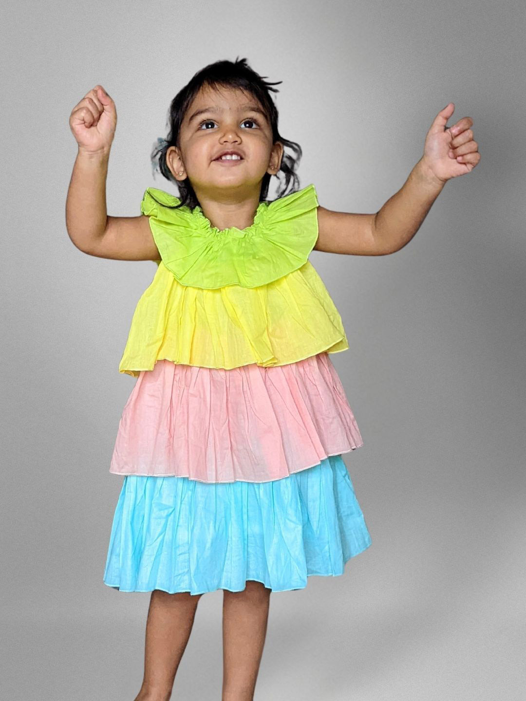 Tura Turi Girls Colourblocked Round Neck Cap sleeves Layered A-Line Dress
