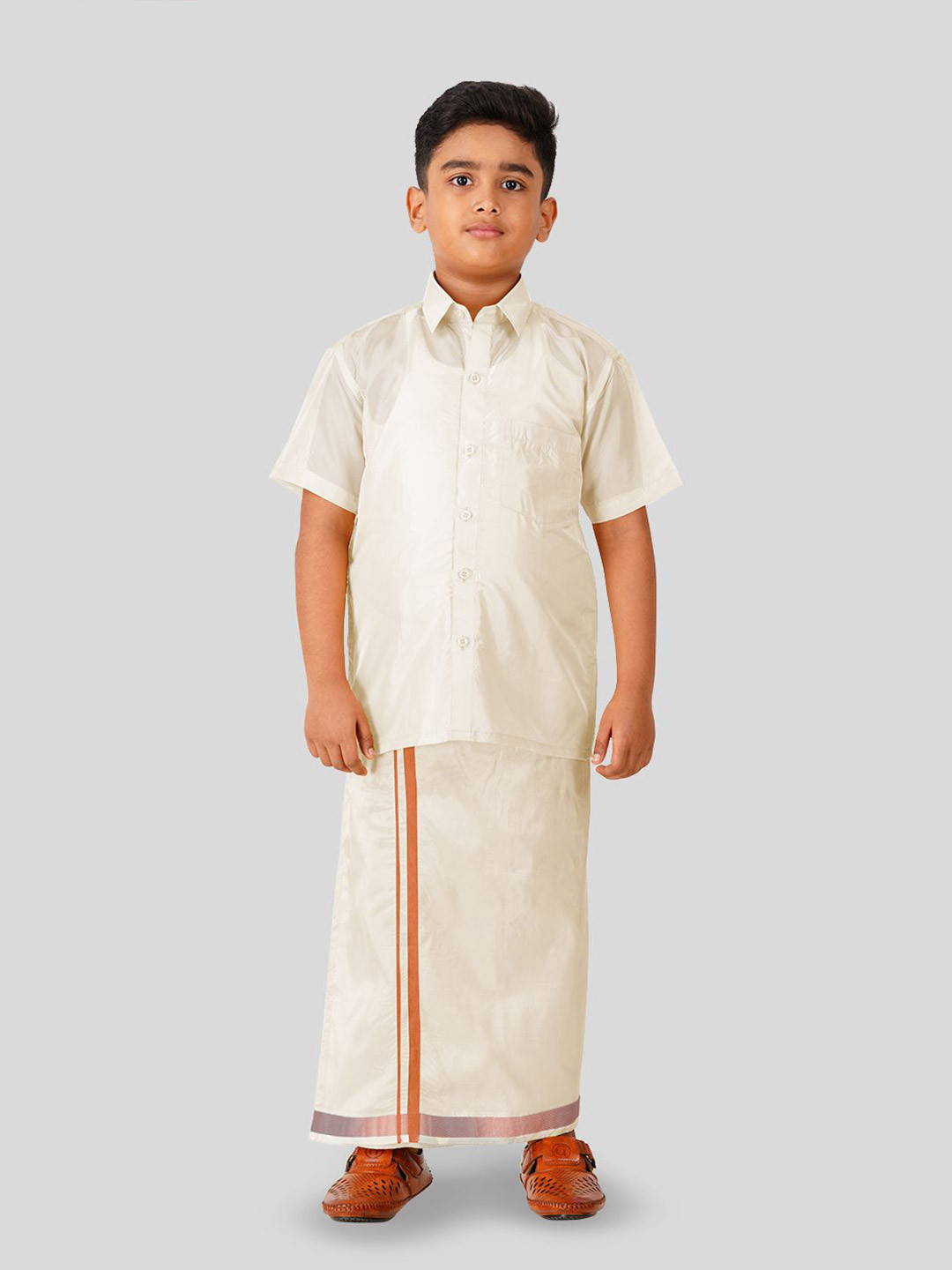 THANGAMAGAN Boys Short Sleeves Shirt With Dhoti
