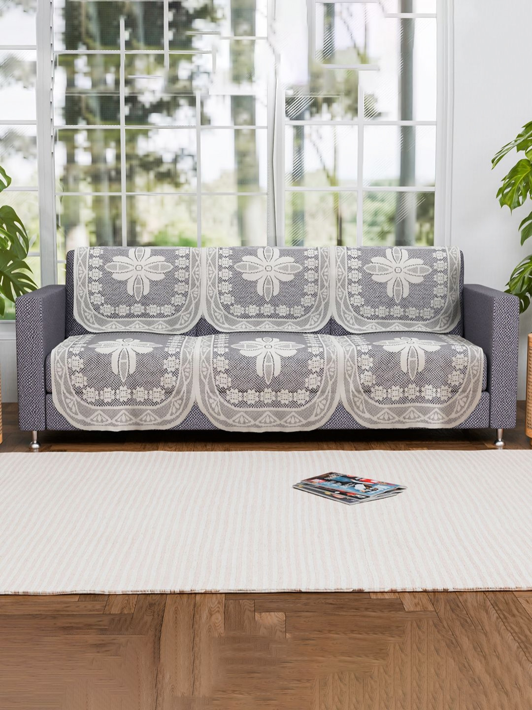 Myntra Elegant Homes White Cotton Sofa Cover