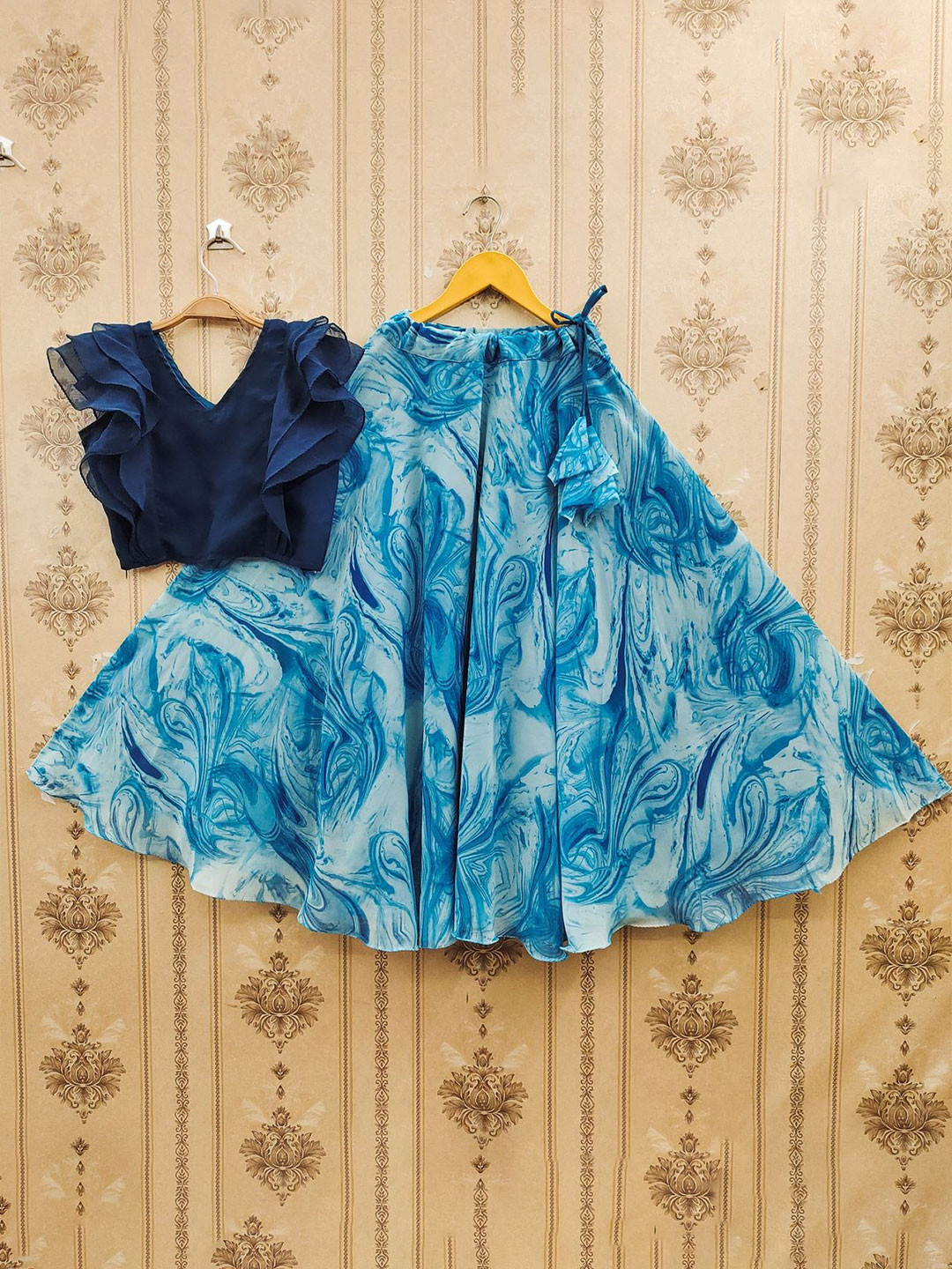 JOVK DESIGN Girls Flutter Sleeves Ready to Wear Lehenga & Blouse