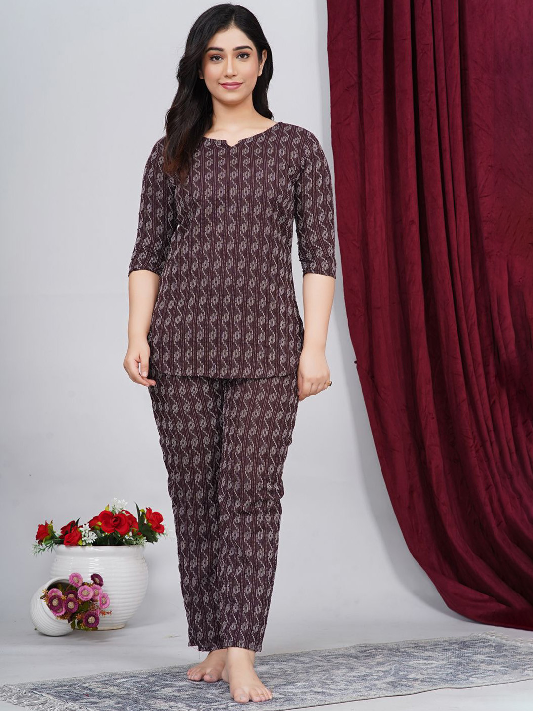AYUSH TEXTILES Women Printed Pure Cotton Top Pyjamas Co-Ords