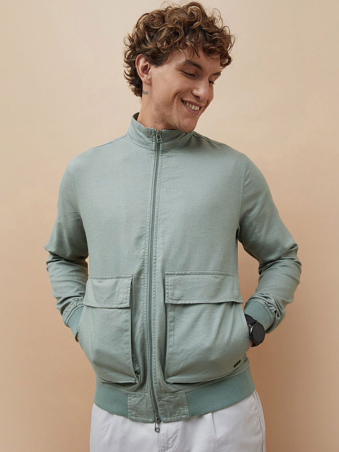 Bossini Men Solid Utility Pockets Bomber Jacket