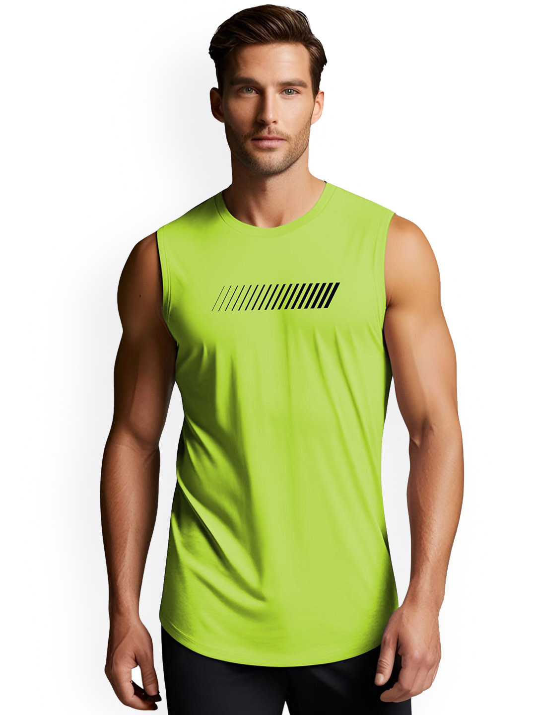 3Colors Printed Gym Innerwear Vests VEST-CCUT-THRUST MULTILINE-GREEN