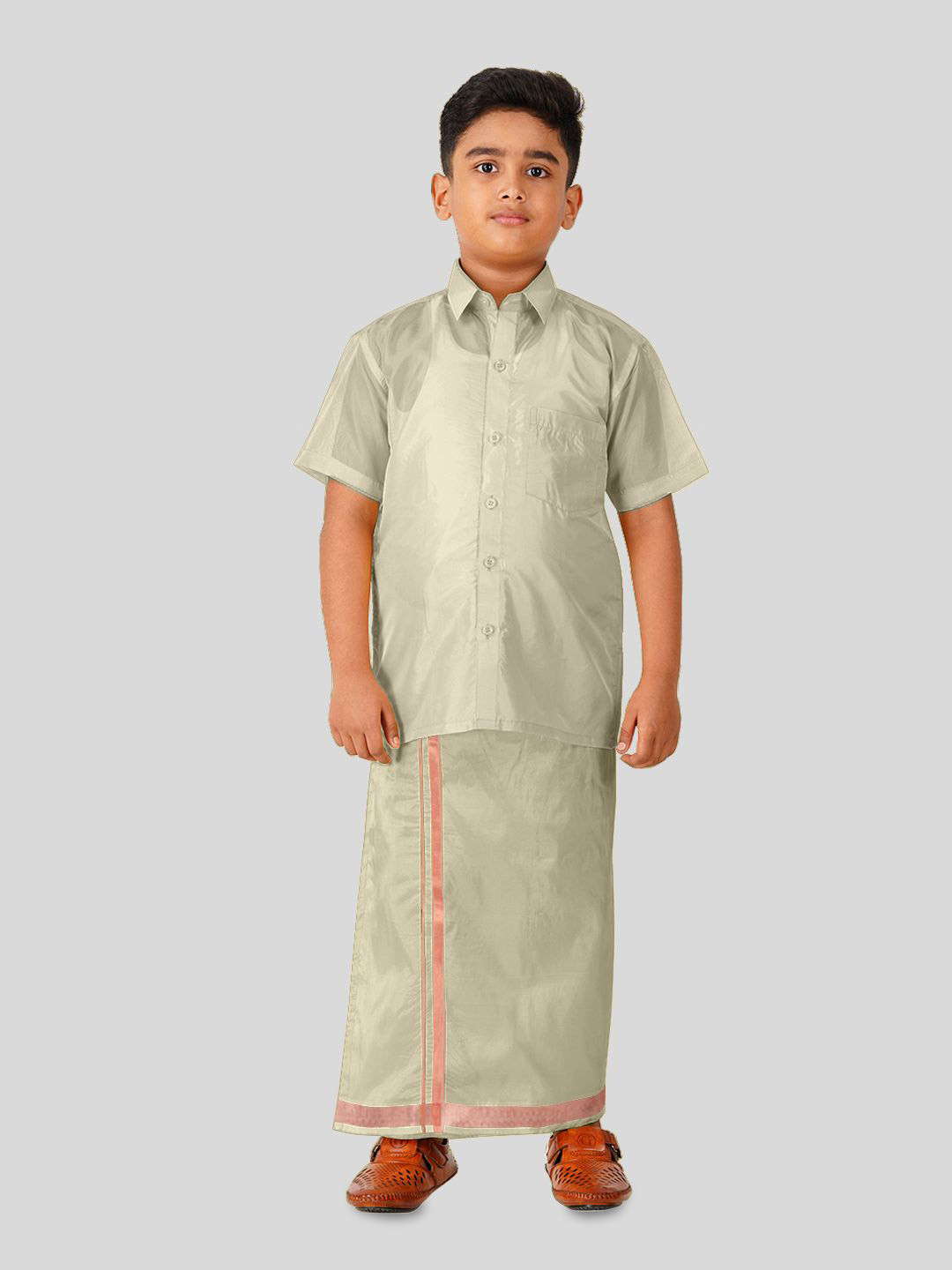 THANGAMAGAN Boys Short Sleeves Shirt With Dhoti