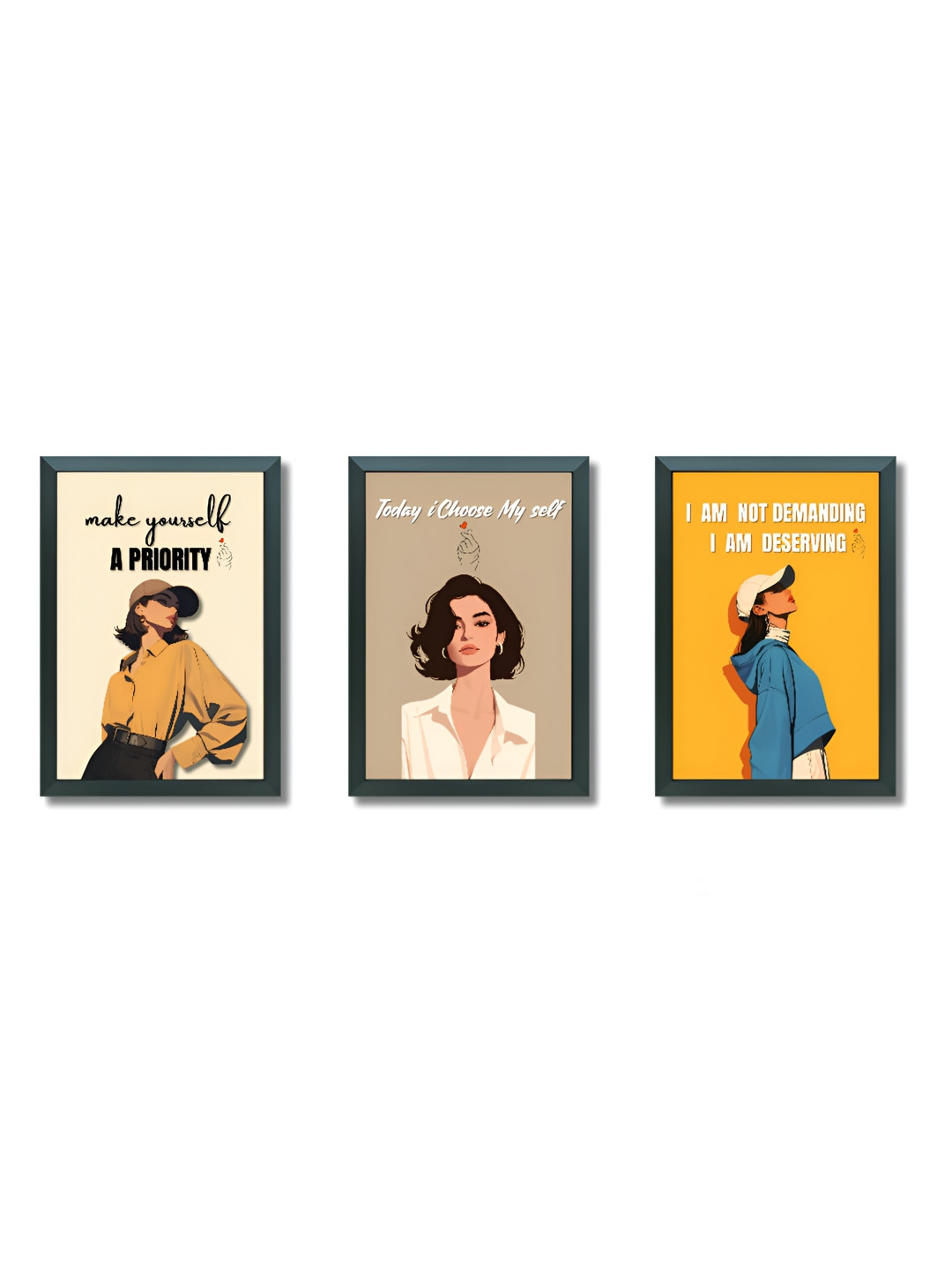 Aisha Decorz Black & Yellow 3 Pieces Wooden Abstract Wall Art