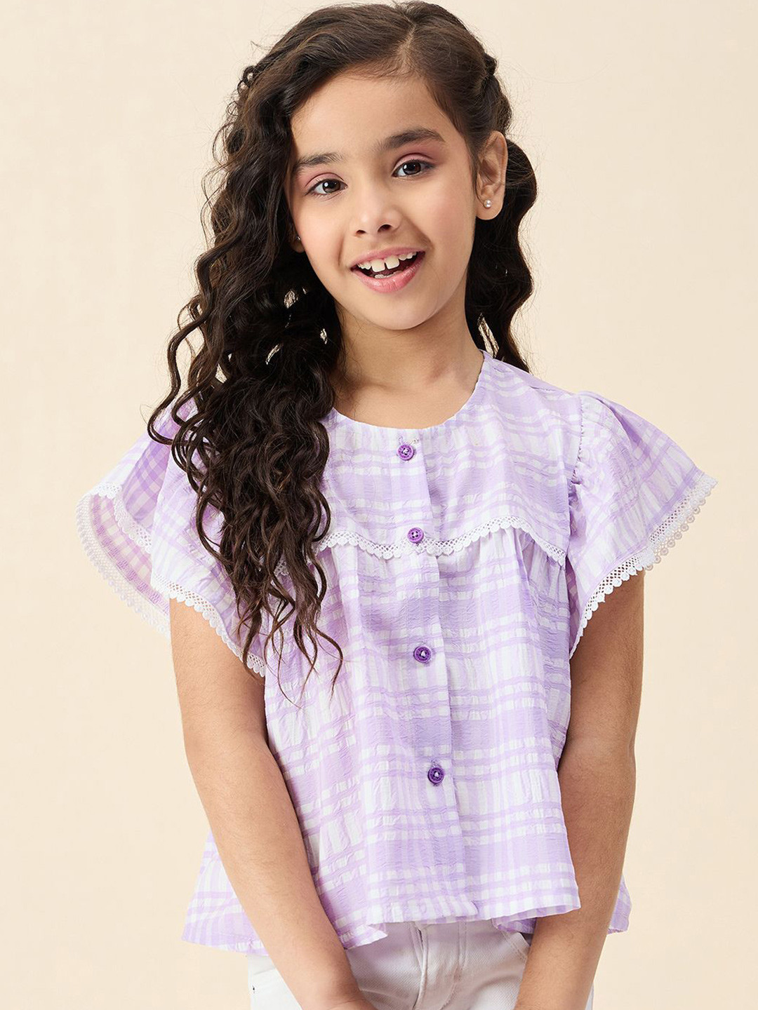 Stylo Bug Girls Tie and Dye Striped Flutter Sleeve Crepe Boxy Top