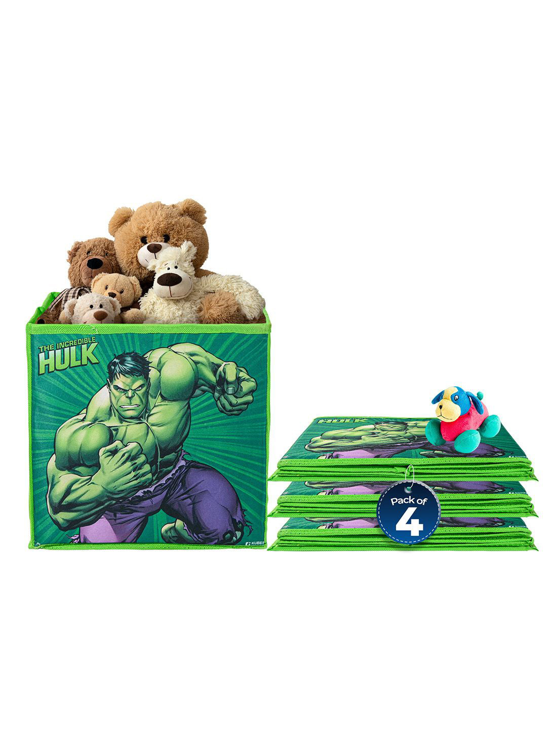 Kuber Industries Green & Blue 4 Pieces Marvel Hulk Printed Multi-Utility Organisers