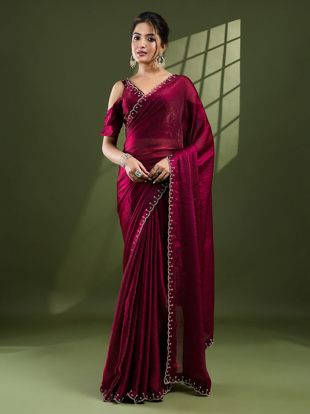 Mitera Embellished Beads and Stones Silk Blend Designer Saree