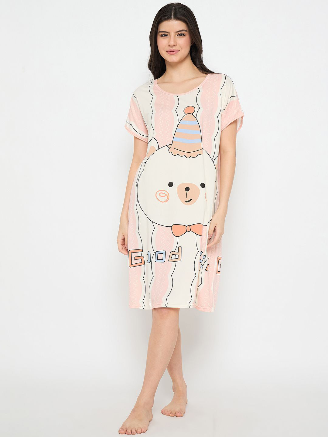 Camey Cartoon Characters Printed Round Neck Knee Length T-shirt Nightdress