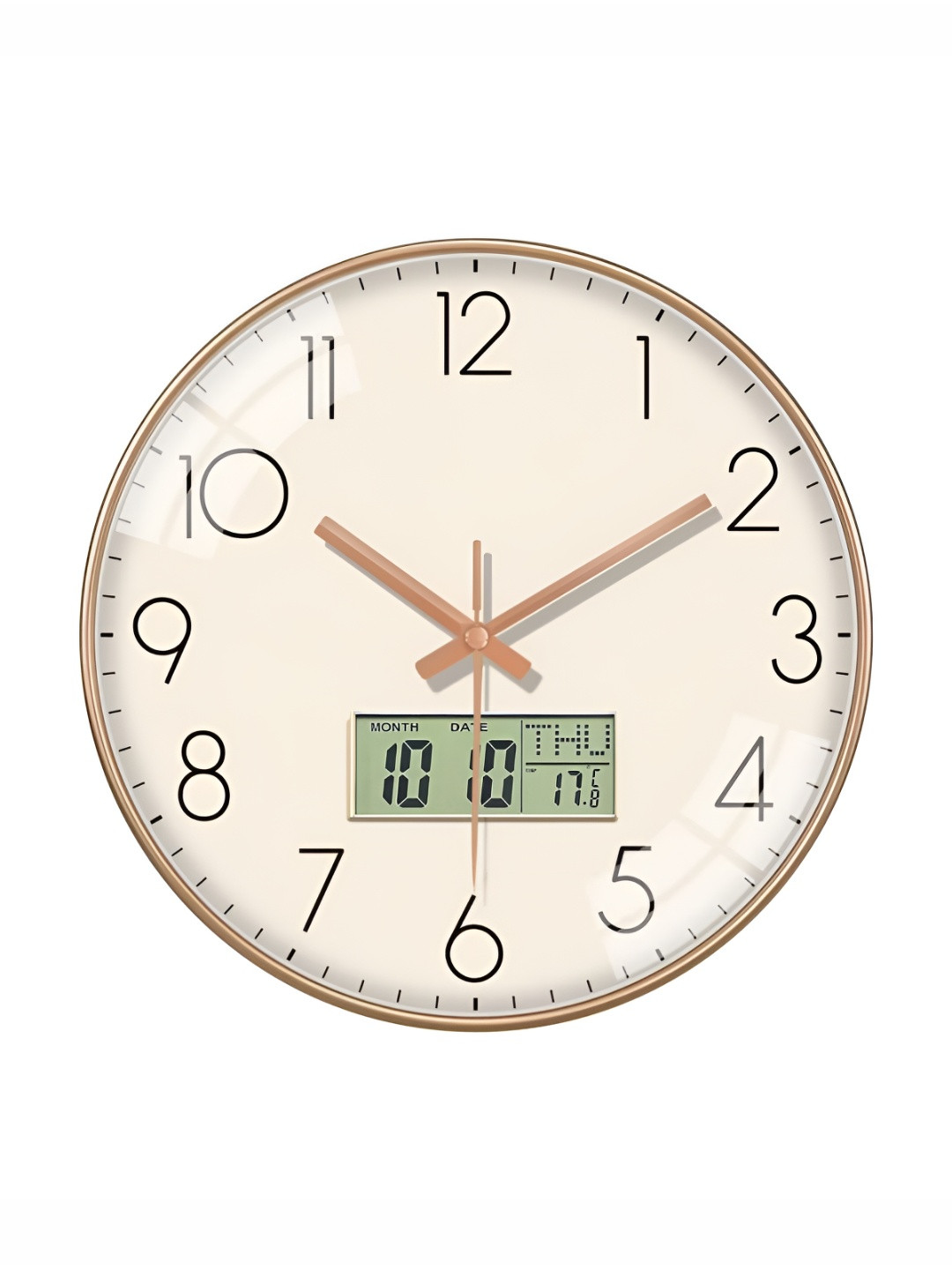 Star work Cream Plastic Calendar Display Round Battery Digital Wall Clock-30cm