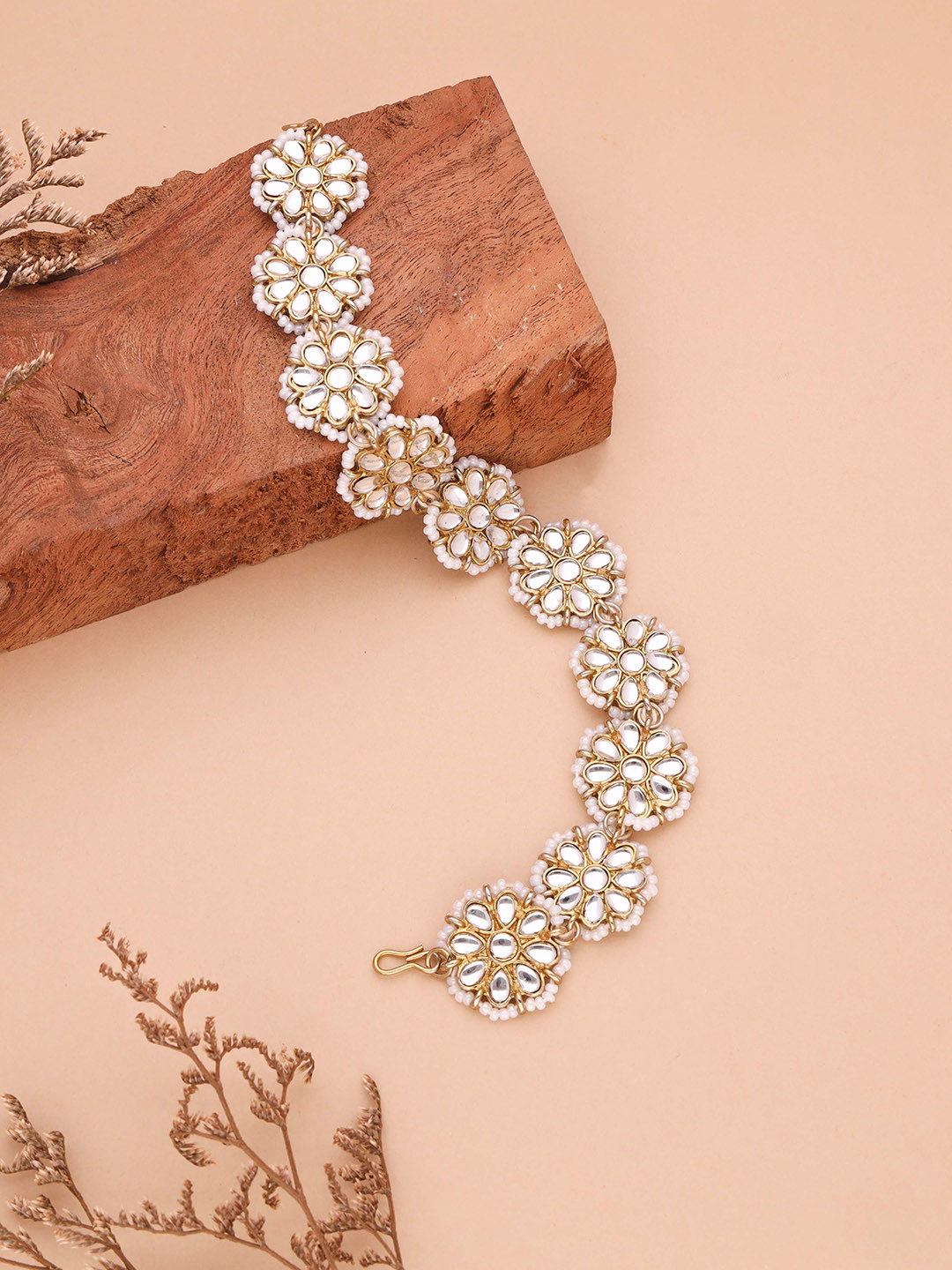 Brado Jewellery Gold-Plated Kundan Studded & Beaded Matha Patti
