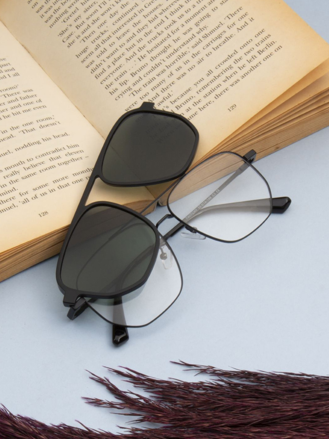 Ted Smith Unisex Black-Green Aviator Metal Clip On Frames Clip On Sunglasses With Polarized Lens