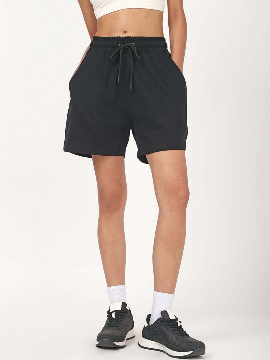Bewakoof Women Jet Black Mid-Rise Shorts