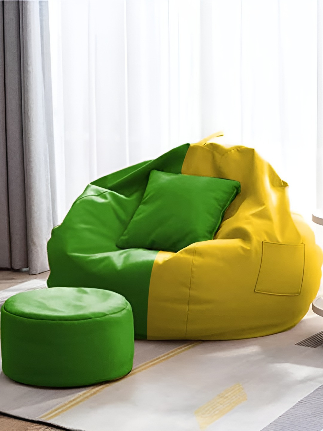 AARIJ MART 3-Pcs Colour-Blocked Bean Bag With Footrest & Cushion
