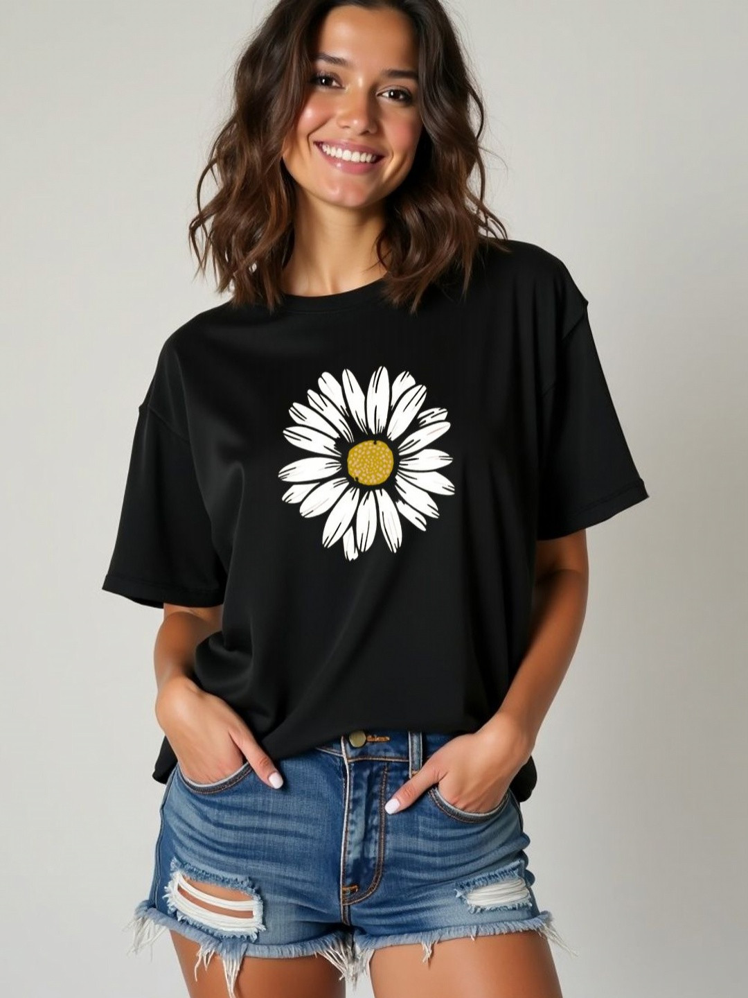 SZN Graphic Printed Round Neck Three-Quarter Sleeves Cotton Oversized T-shirt