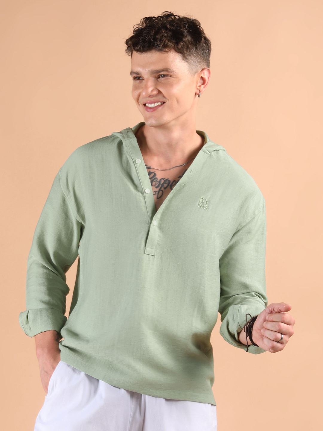 Beyoung Men Classic Relaxed Fit Hooded Casual Shirt