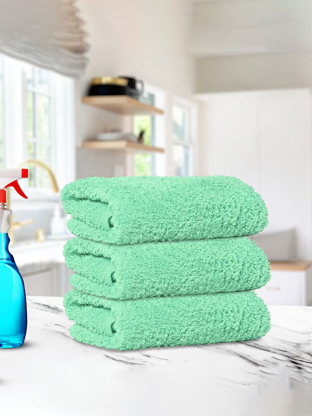 Kuber Industries Green 3 Pieces Microfiber 350 GSM Reusable Cleaning Clothes