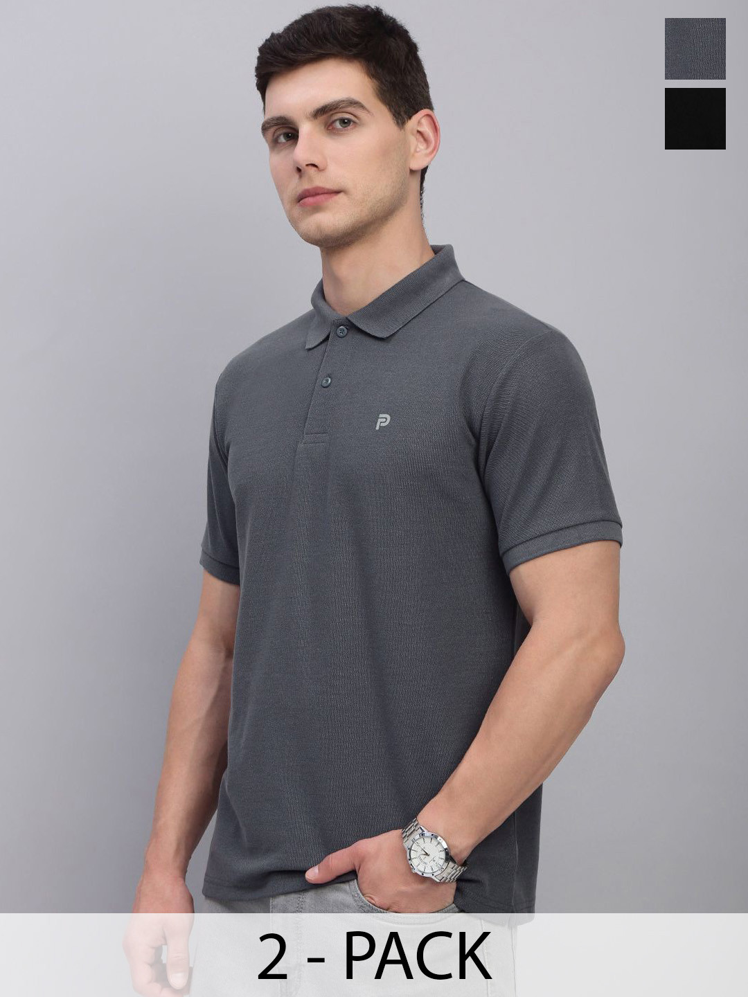 LUX PARKER Men Pack Of 2 Combed Cotton Polo Collar T-shirts