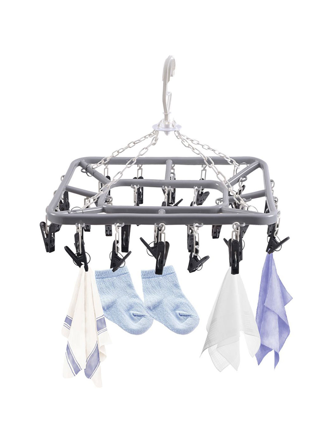 Kuber Industries Grey & Black 32 Clips Flying 360 Rotating Hangers for Drying Clothes