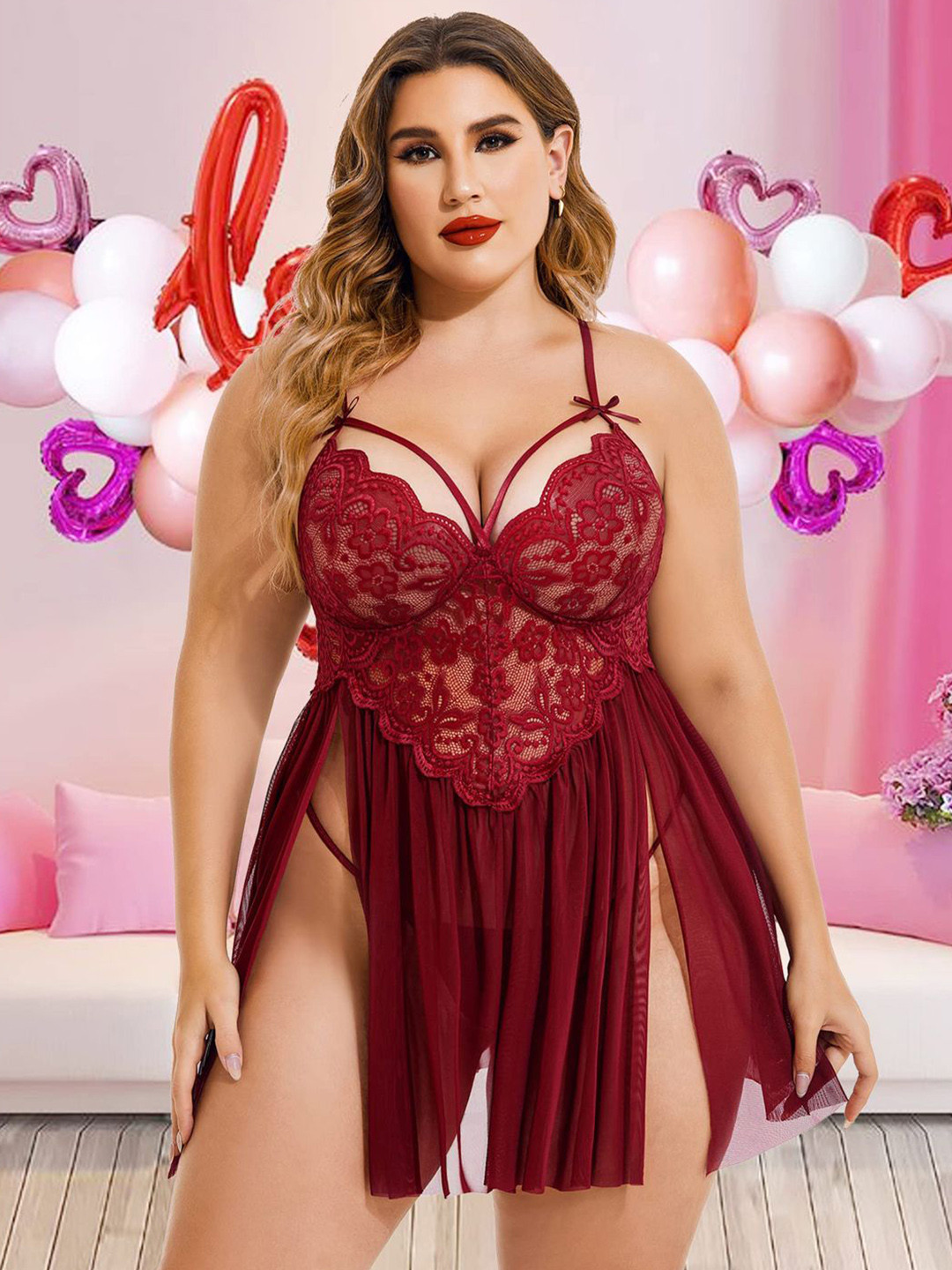 TrendVerse Pack Of 2 Self Design Baby Doll Nightdress