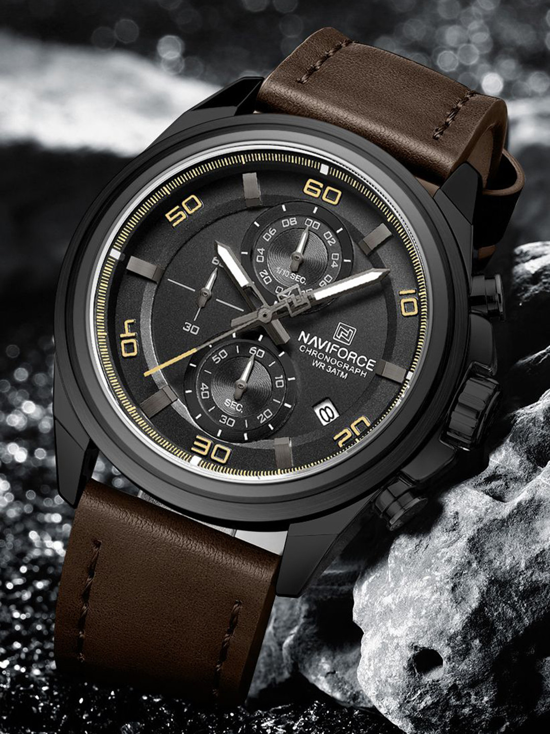 Naviforce Men Dial & Leather Straps Analogue Chronograph Watch NF8075 B B D.BN