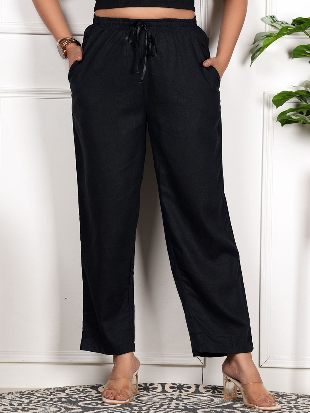 Style Shoes Women Linen Relaxed-Fit High Rise Lightweight Trousers