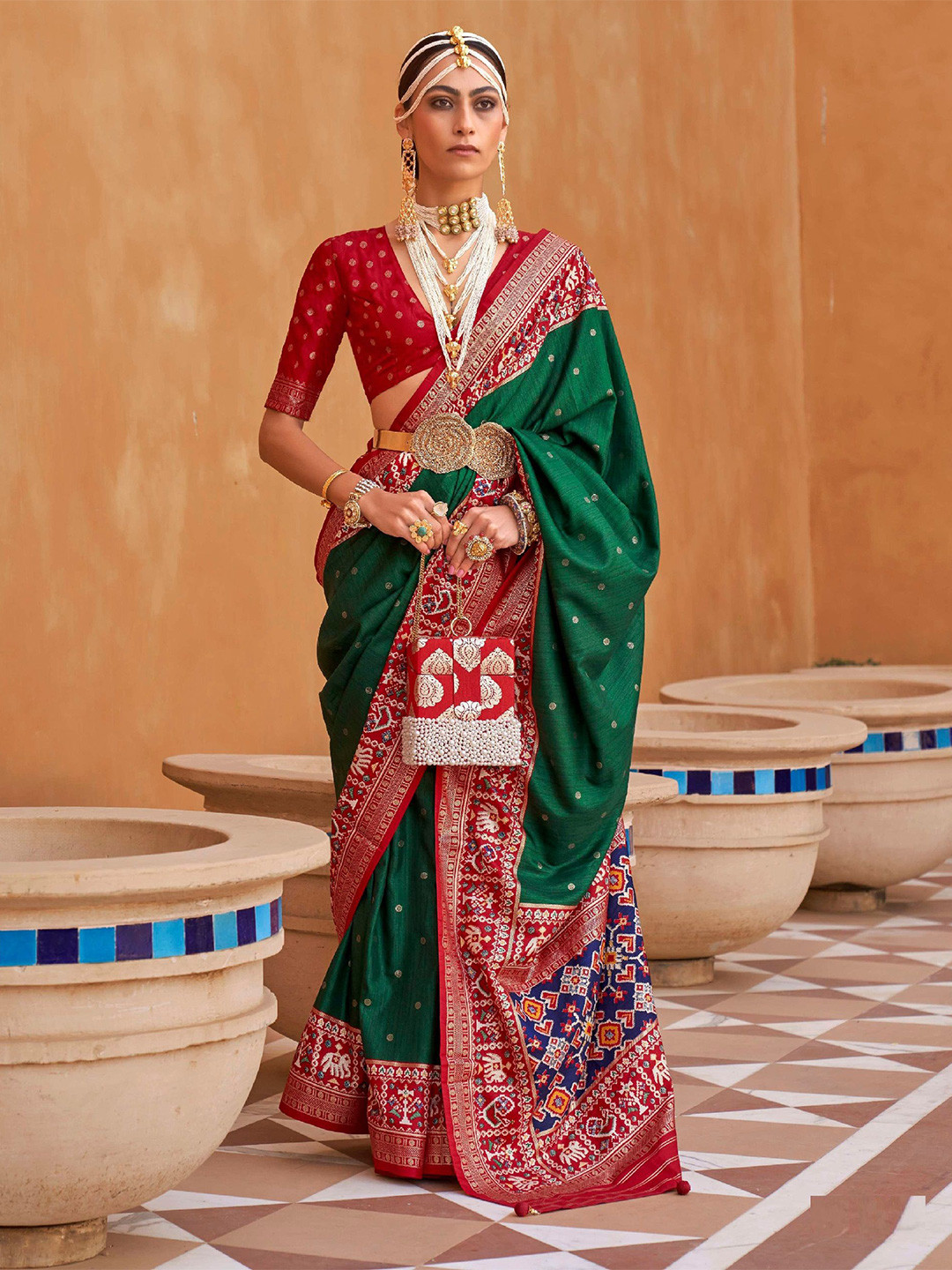 MAHALASA Ethnic Motifs Printed Patola Silk Saree