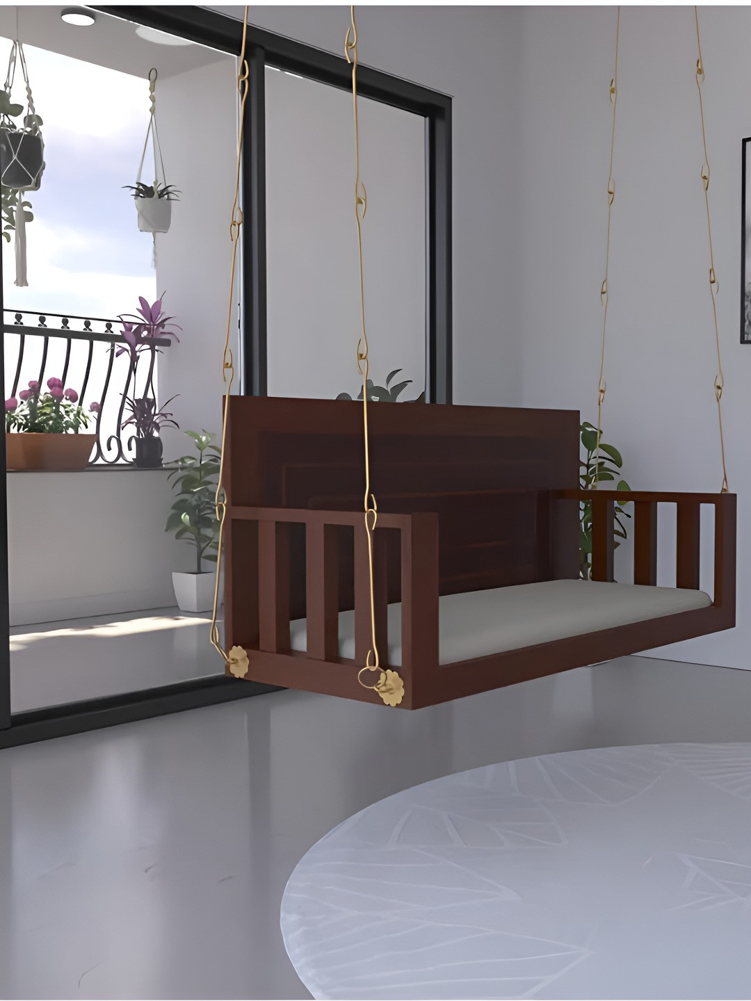 JAIRI TRADERS Brown Wooden Swings With Back Support & Cushion