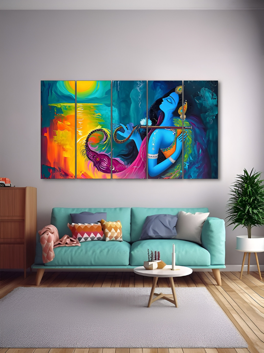 The Castle Decor Green & Blue 5 Piece Wood Other Wall Paintings