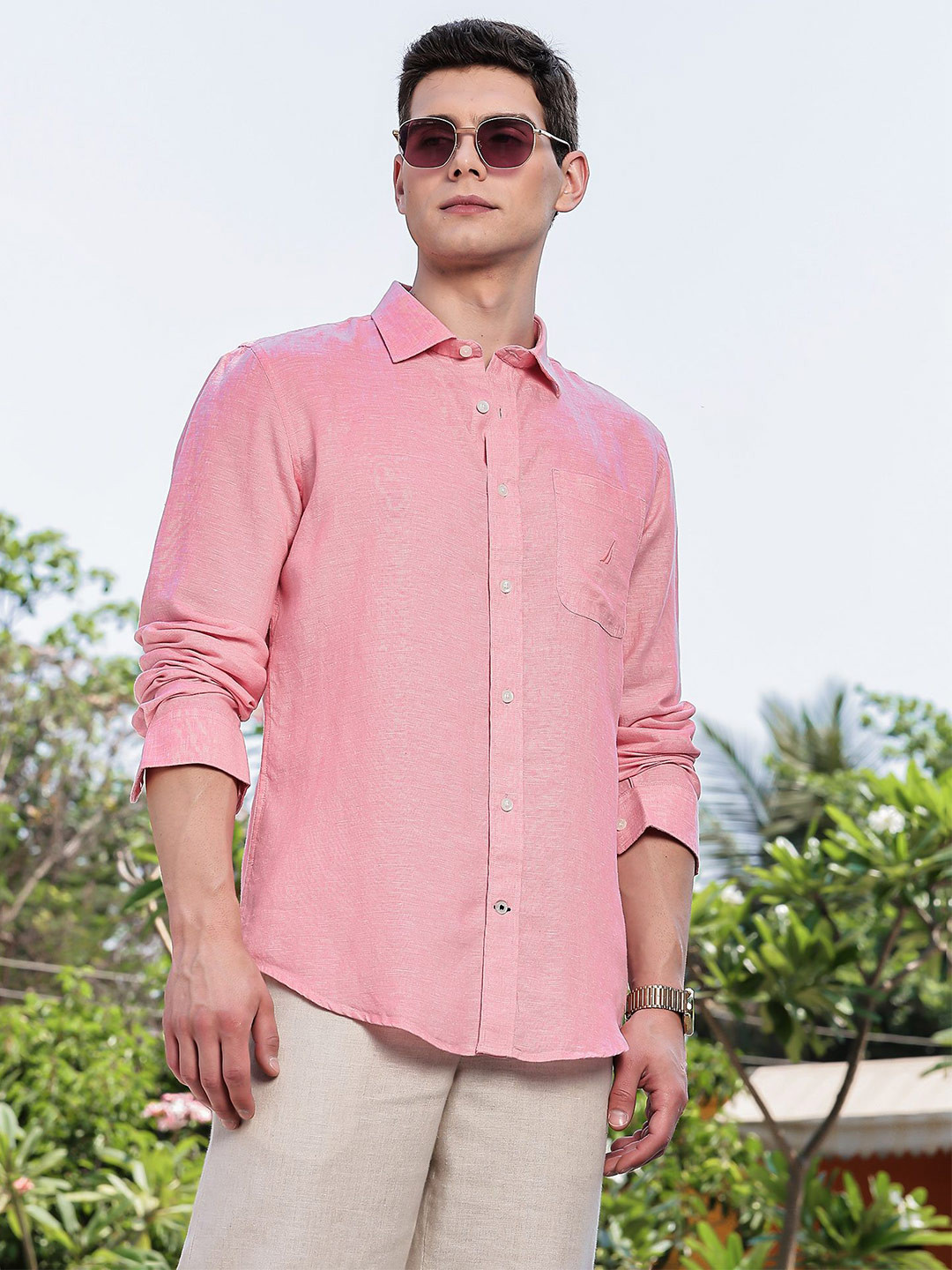 Nautica Men Premium Slim Fit Linen Shirt - Image 1
