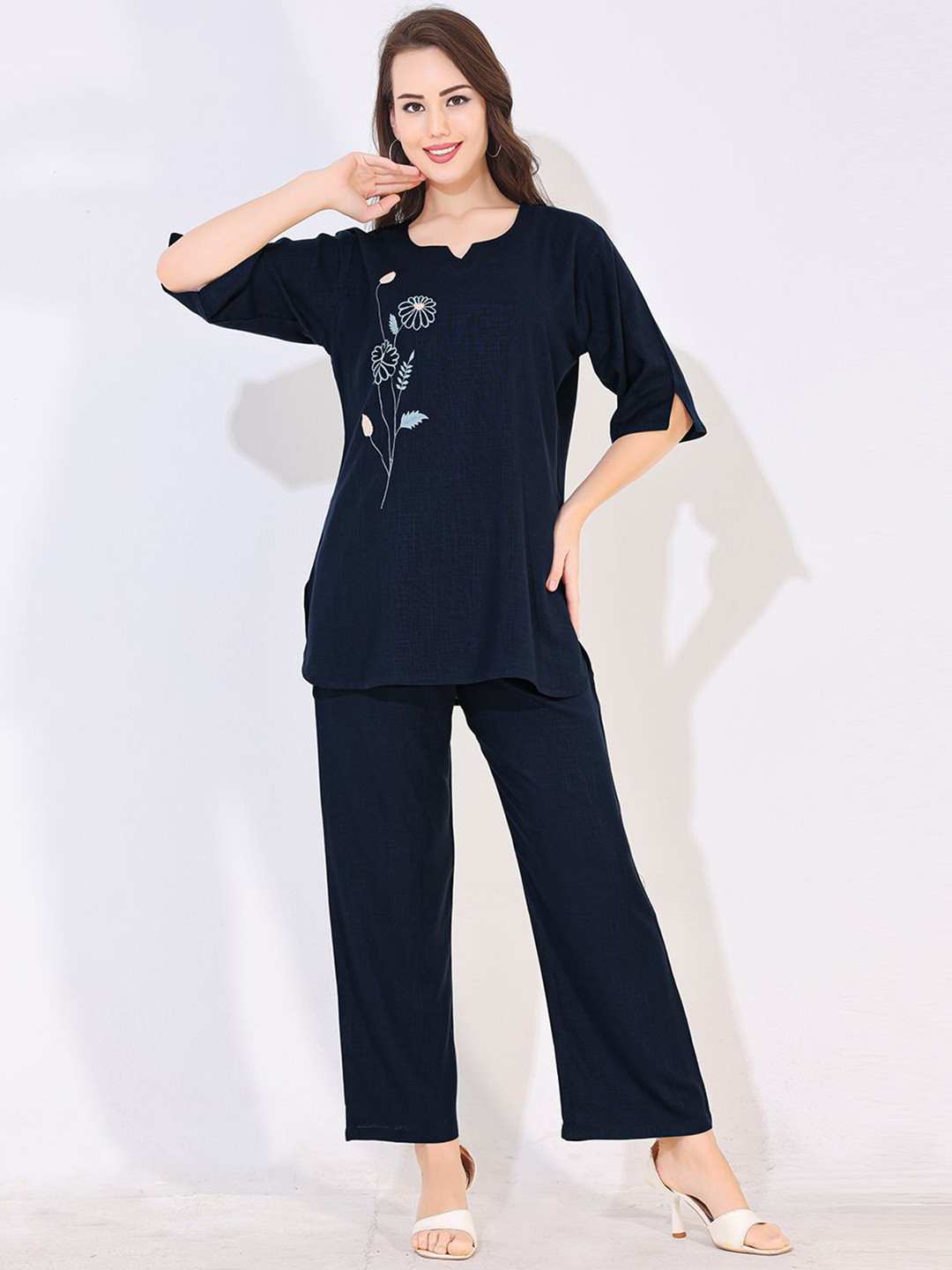 Arela Embroidered Linen Tunic With Trousers Co-Ords