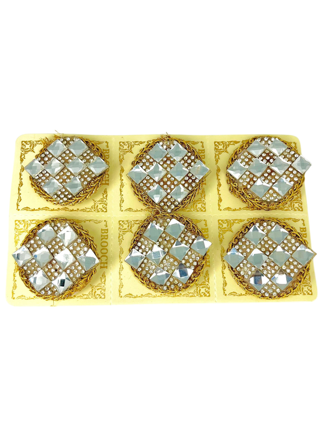 SZN Set Of 6 Artificial Stones Studded Brooch Sari Pins