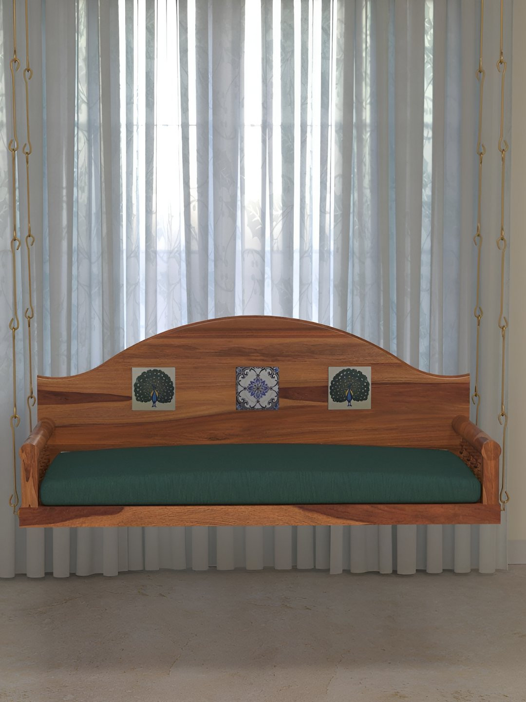 JAIRI TRADERS Brown & Green Wooden Swings With Back Support &  Armrest