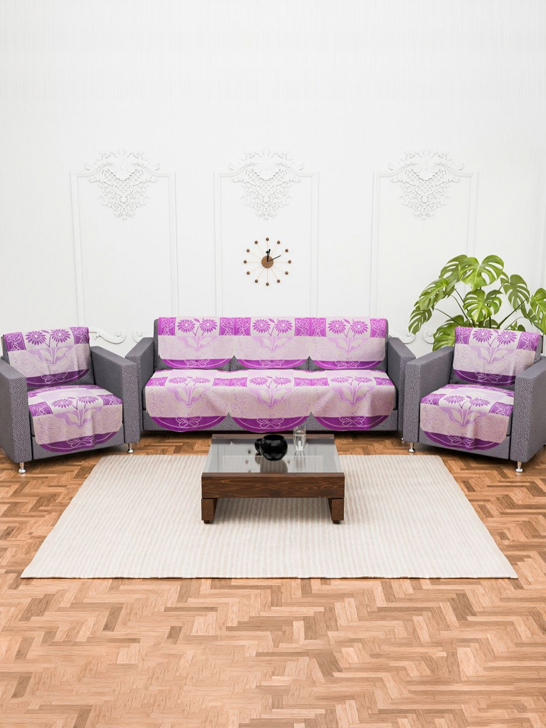 Myntra Elegant Homes Purple Cotton Sofa Cover