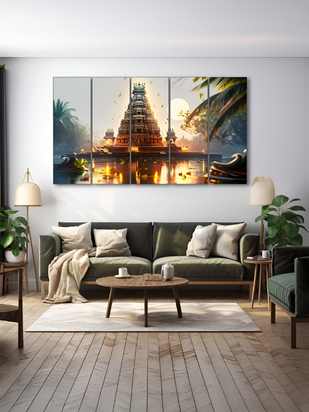 The Castle Decor Brown & Green 5 Piece Wood Other Wall Paintings