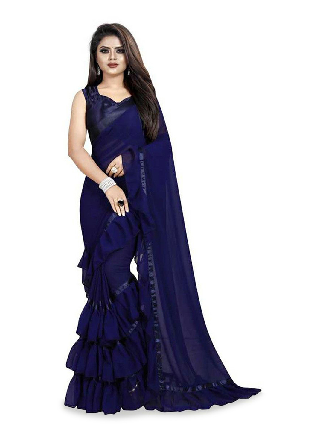 limtd Solid Ruffle Saree