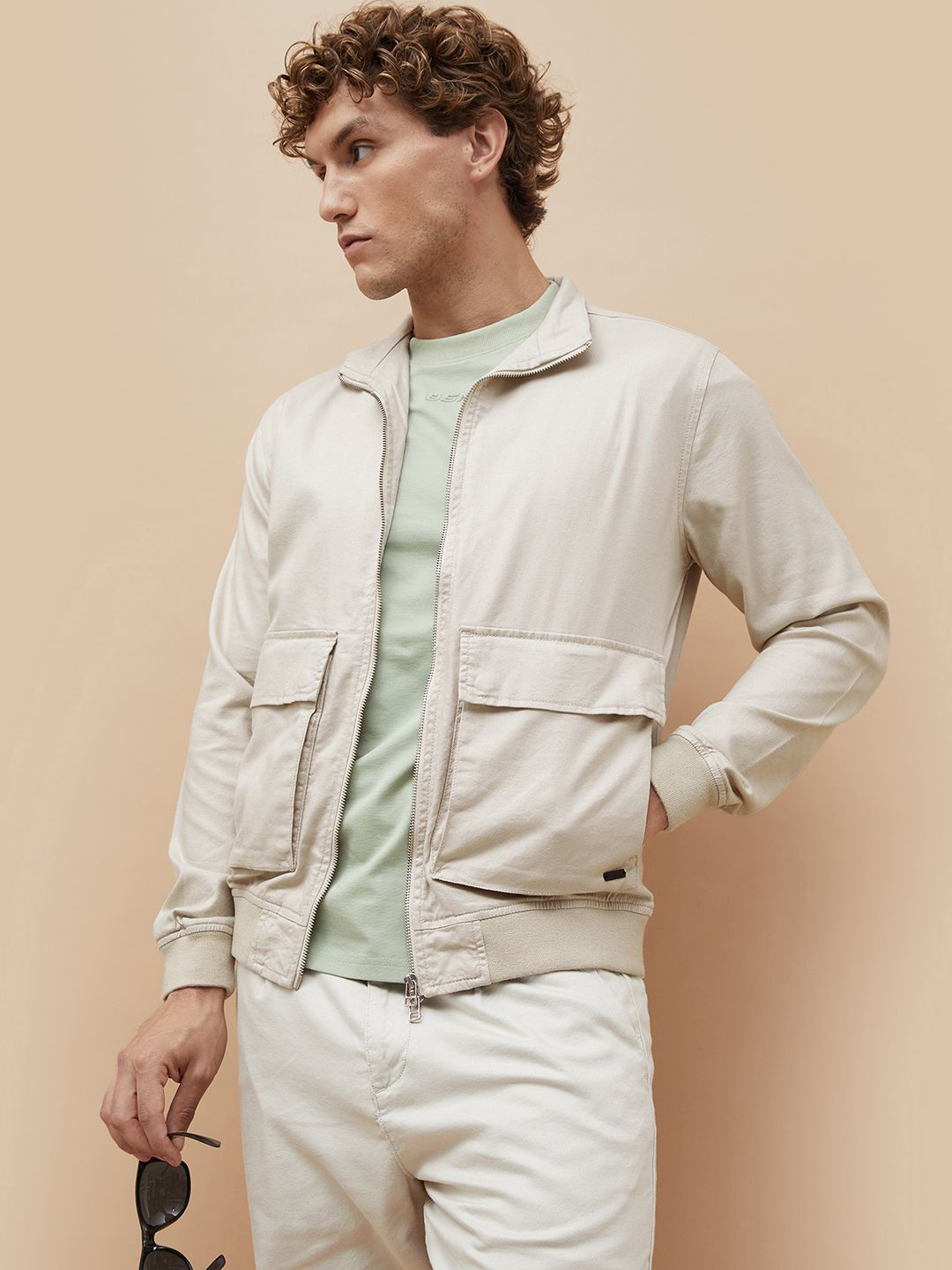 Bossini Men Solid Utility Pockets Bomber Jacket