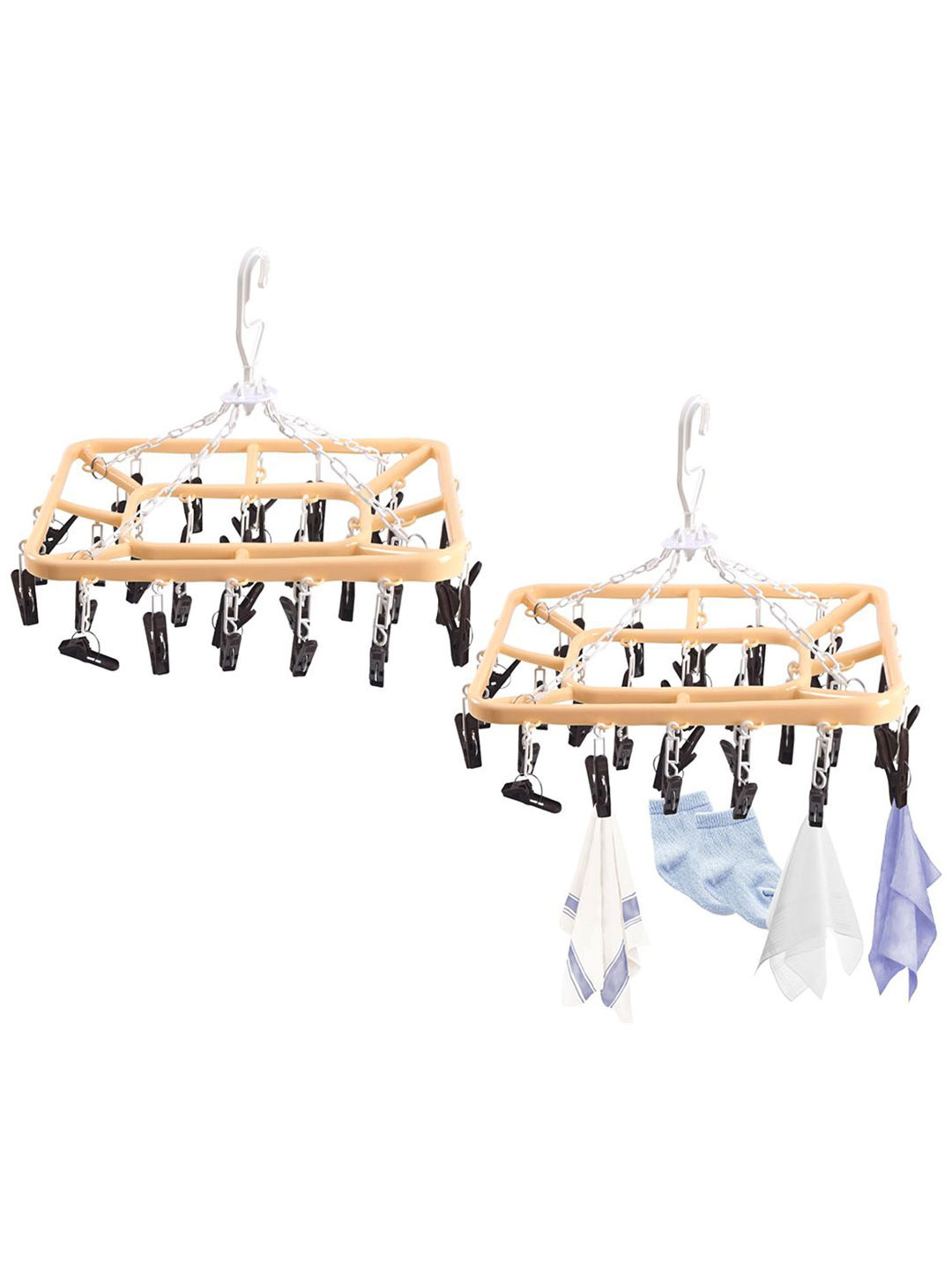 Kuber Industries 2 Pcs Plastic 360 Rotating Hangers for Drying Clothes  32 Clips