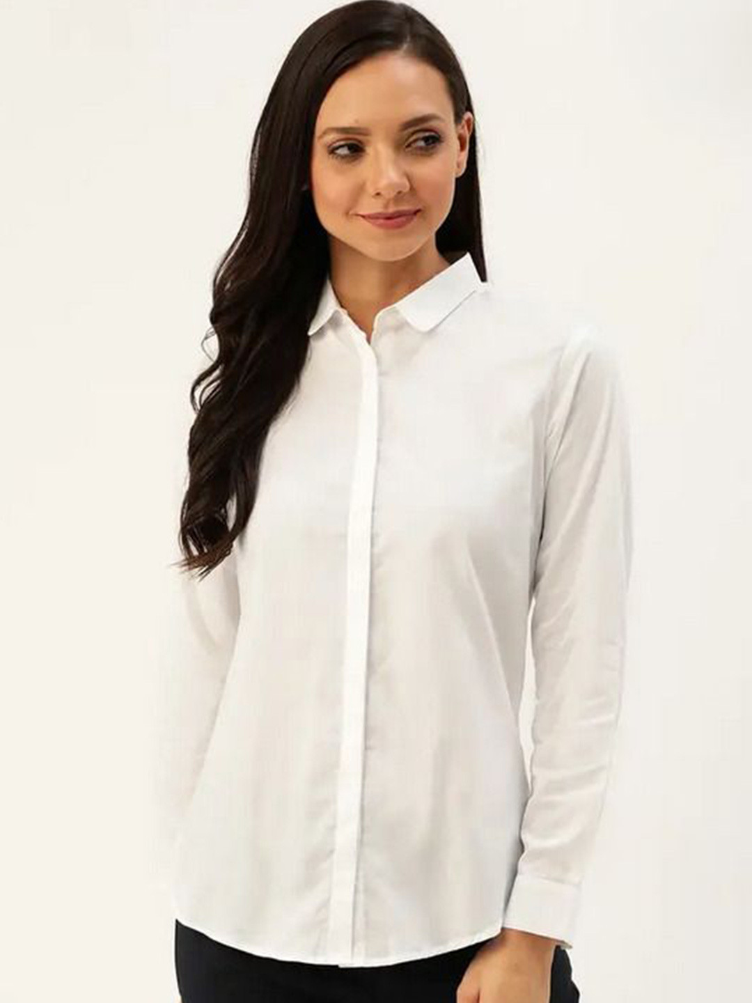 Fashionhub Women Classic Fit Solid Mandarin Collar Cotton Regular Fit Shirt