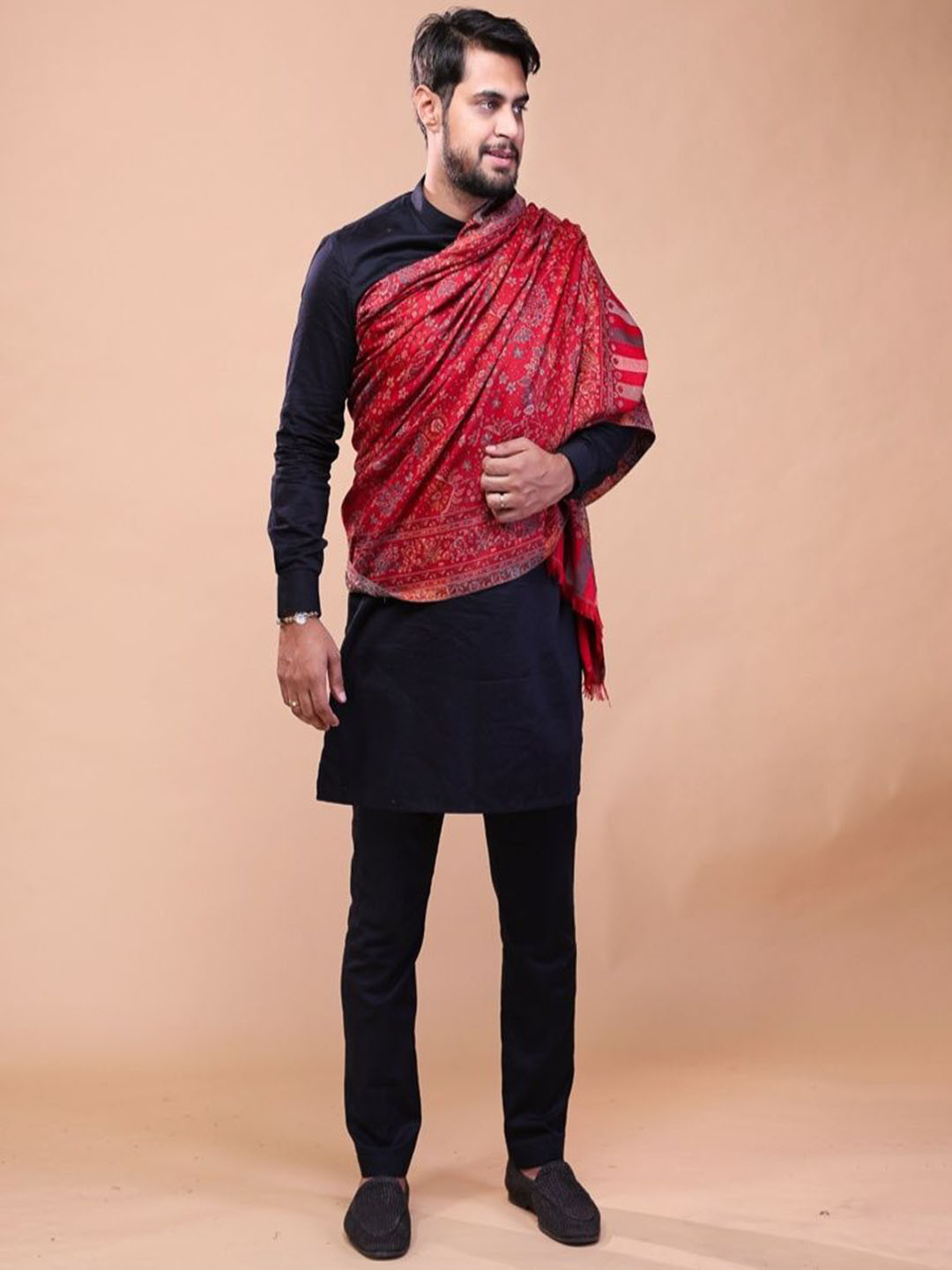 THE SHAWL STUDIO Anitque Kani Men Floral Printed Shawl