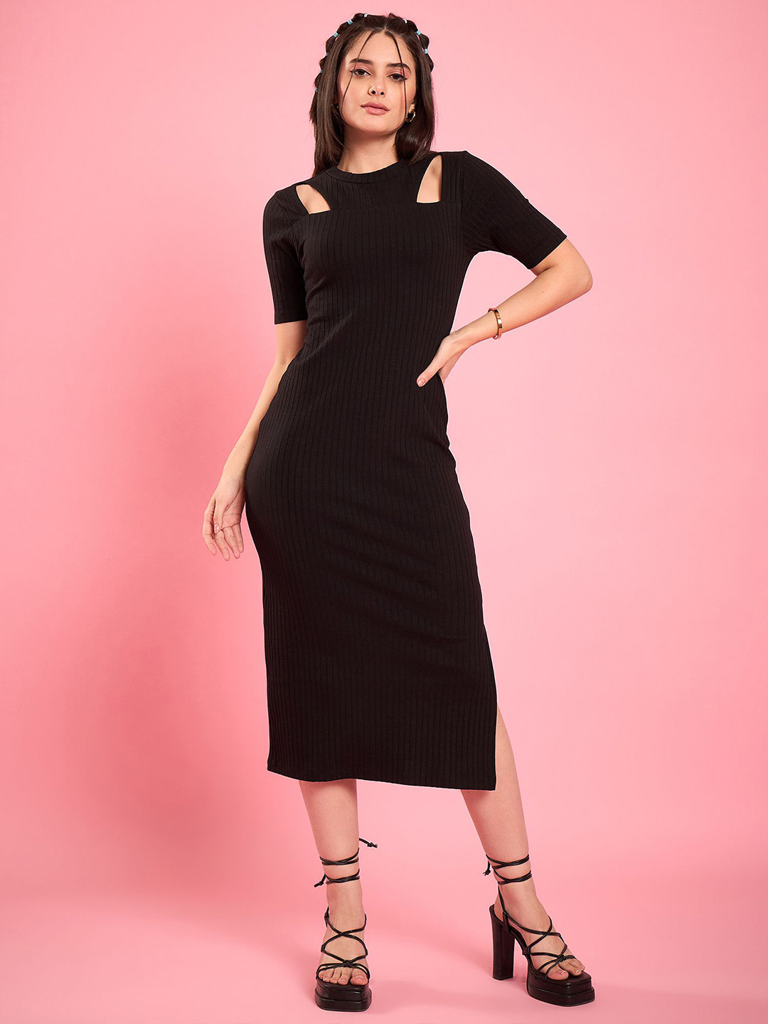 WineRed Bodycon Midi Dress