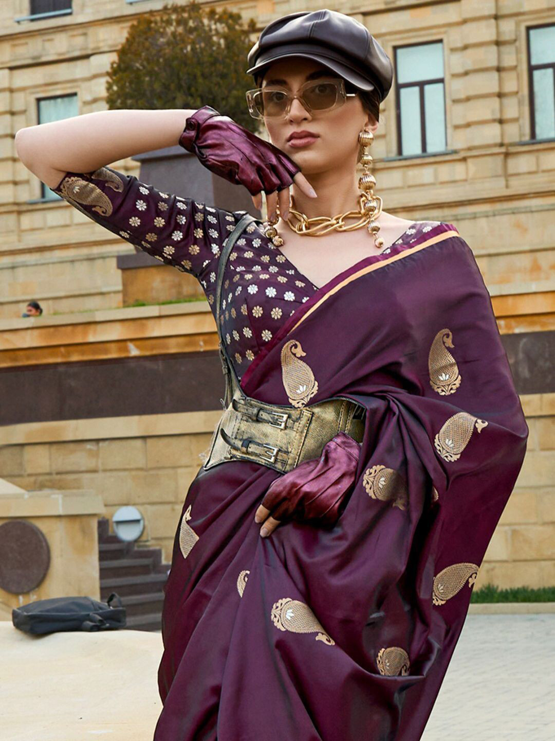 Anouk Bagh Satin Designer Banarasi Saree with Matching Blouse