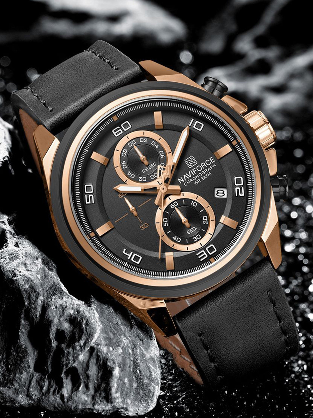 Naviforce Men Dial & Leather Straps Analogue Chronograph Watch NF8075 RG B B