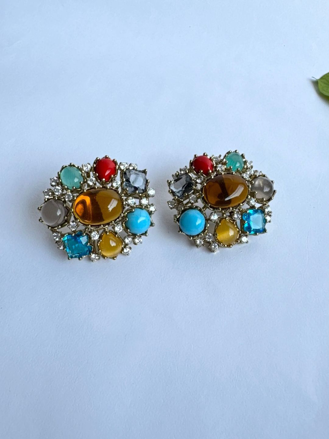 The Jewellery Tale Stainless Steel Gold-Plated Artificial Stones Studded Studs