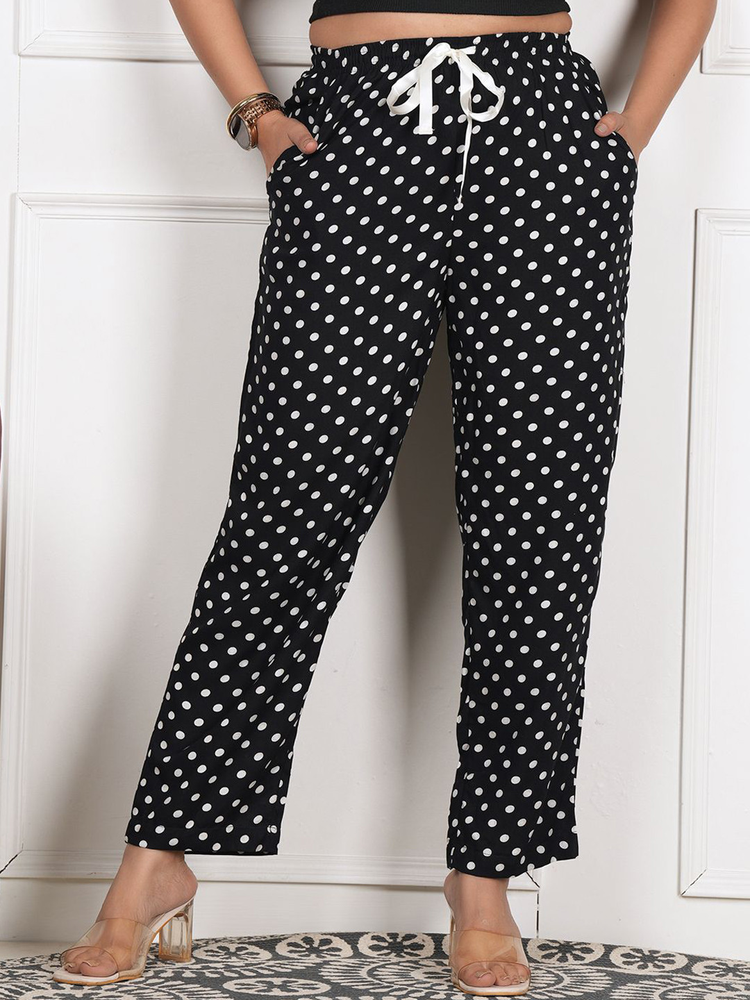 Style Shoes Polka Printed Relaxed-Fit Lightweight Lounge Pants